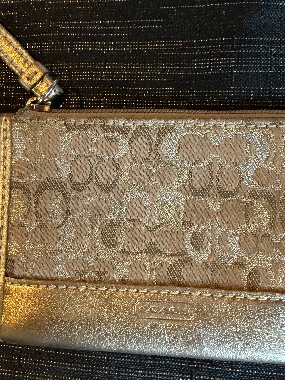 Coach Gold Metallic Logo ID/Card Case with Keyring